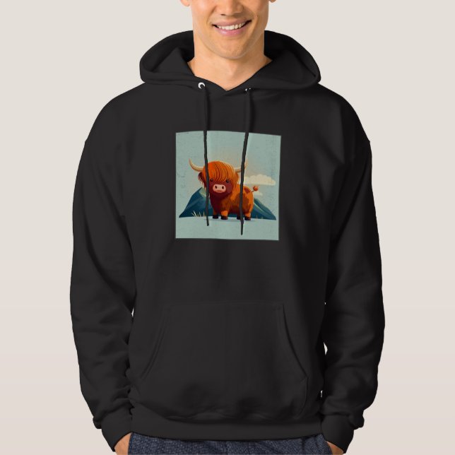 Sudadera Cute Scottish Highland Cow Illustration Little Hor (Anverso)