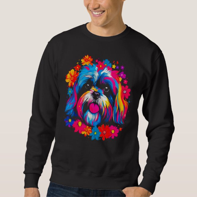 Sudadera Cute Shih Tzu Dog Flowers (Anverso)