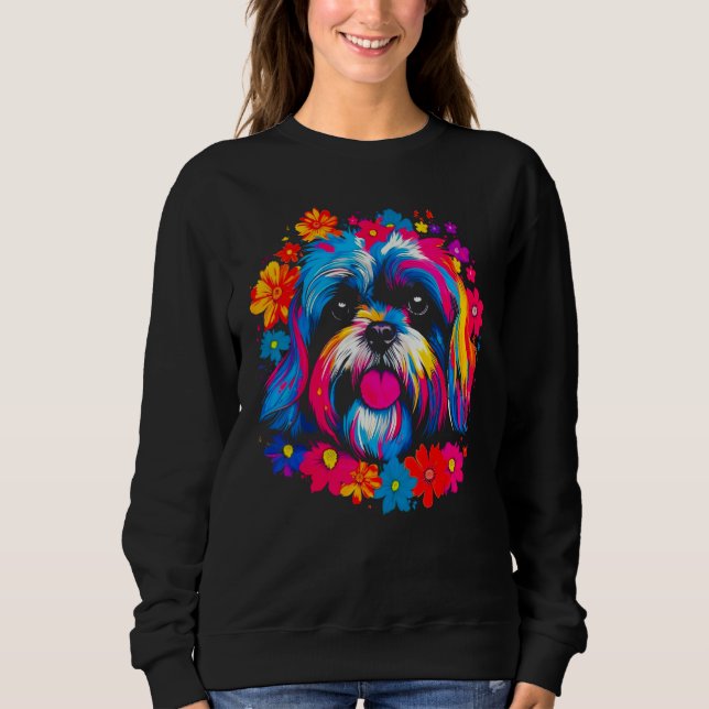 Sudadera Cute Shih Tzu Dog Flowers (Anverso)