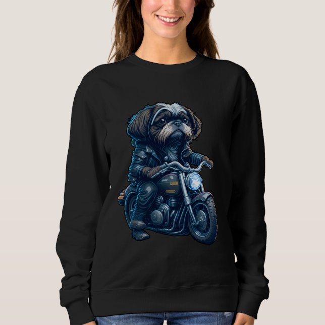 Sudadera Cute Shih Tzu ride on a motorcycle  Christmas (Anverso)