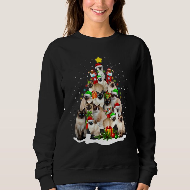 Sudadera Cute Siamese Cats Tree Merry Christmas Cat trendin (Anverso)
