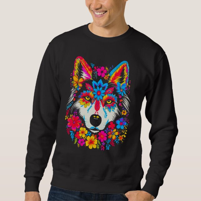 Sudadera Cute Siberian Husky Dog Flowers (Anverso)