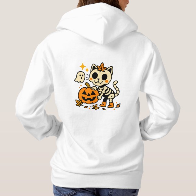 Sudadera Cute Skeleton Cat with Pumpkin T-Shirt (Reverso)