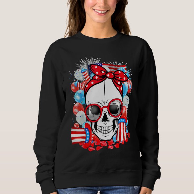 Sudadera Cute Skull Feliz Día De La Independencia 4 De Juli (Anverso)
