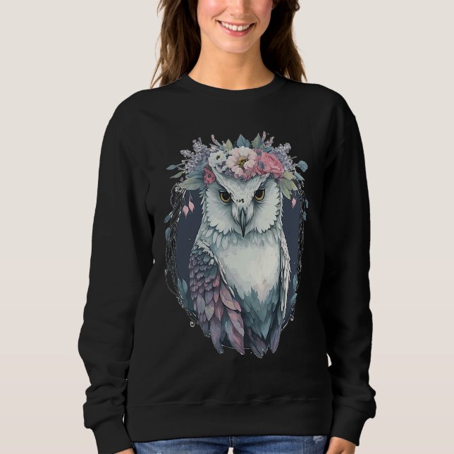 Sudadera Cute Snow Owl Bird Flower Crown Floral Birds (Anverso)