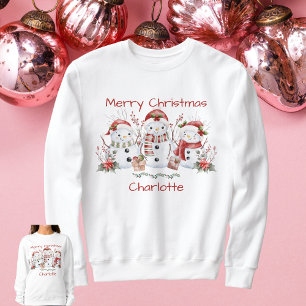 Sudadera Cute Snowman Feliz Navidad con nombre