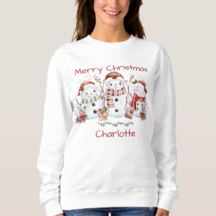 Sudadera Cute Snowman Feliz Navidad con nombre