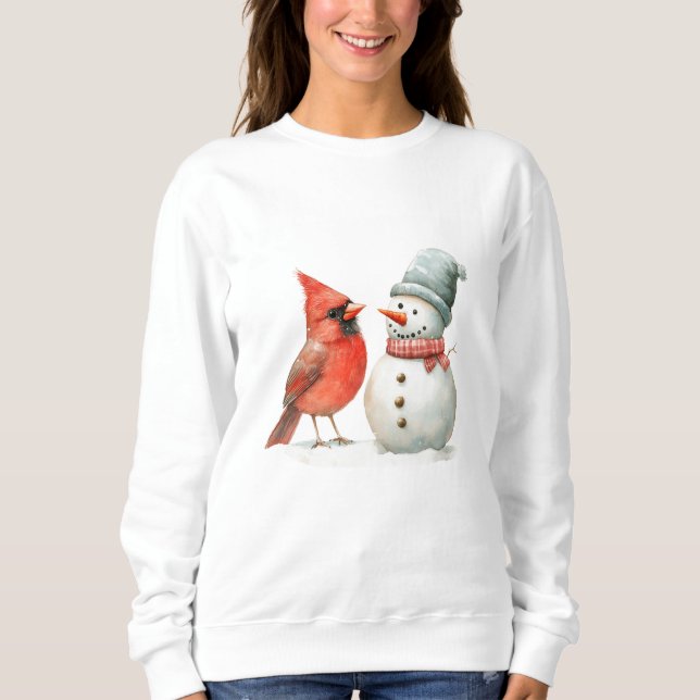 Sudadera Cute Snowman with Bird Winter Christmas Scene (Anverso)