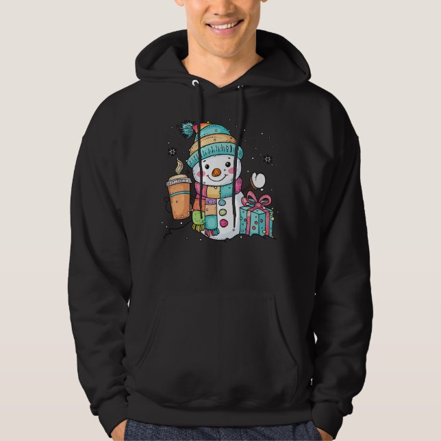 Sudadera Cute Snowman with Coffee and Gift - Pastel Christm (Anverso)