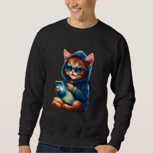 Sudadera Cute Sonriente Gatito Textando
