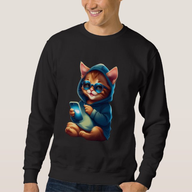Sudadera Cute Sonriente Gatito Textando (Anverso)