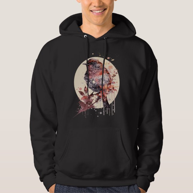 Sudadera Cute Sparrow Bird Japanese Cherry Blossom Sakura (Anverso)