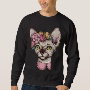 Sudadera Cute Sphynx con corona de flores gato sin pelo Sph
