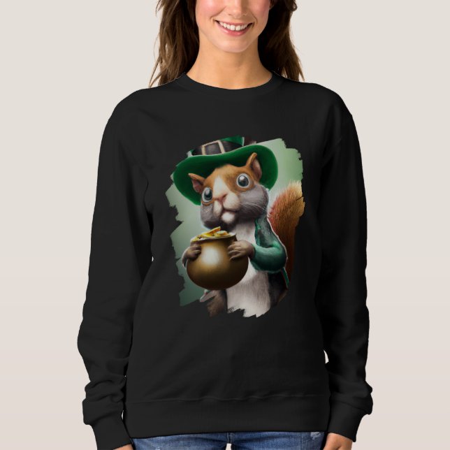 Sudadera Cute Squirrel Leprechaun St Patricks Day Squirrel  (Anverso)