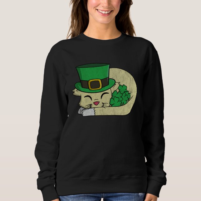 Sudadera Cute  St Pattys Day  For Girls Cat (Anverso)