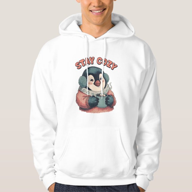 Sudadera Cute Stay Cozy Penguin Drinking Hot Cocoa T-Shirt (Anverso)