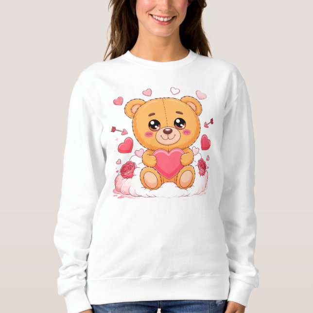Sudadera Cute teddy bear holding pink heart T-Shirt (Anverso)