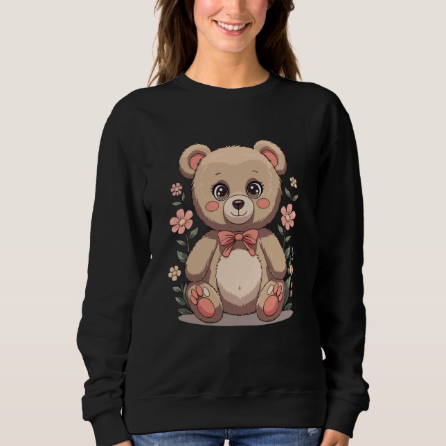Sudadera Cute Teddy Bear with Bow Tie and Pastel Flowers (Anverso)