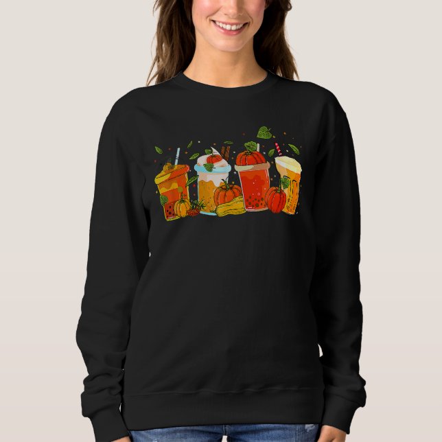 Sudadera Cute Thanksgiving With Drink And Pumpkin Men Women (Anverso)