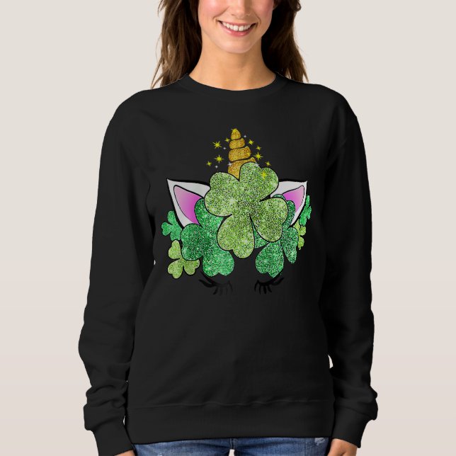 Sudadera Cute Unicorn Shamrock Irish Green St Patrick's Da (Anverso)