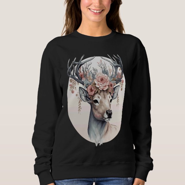 Sudadera Cute Watercolor Deer Flower Crown Animal (Anverso)