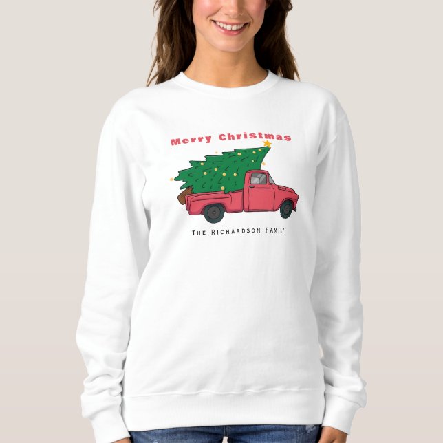 Sudadera Cute Watercolor Farm Truck Christmas Tree  (Anverso)