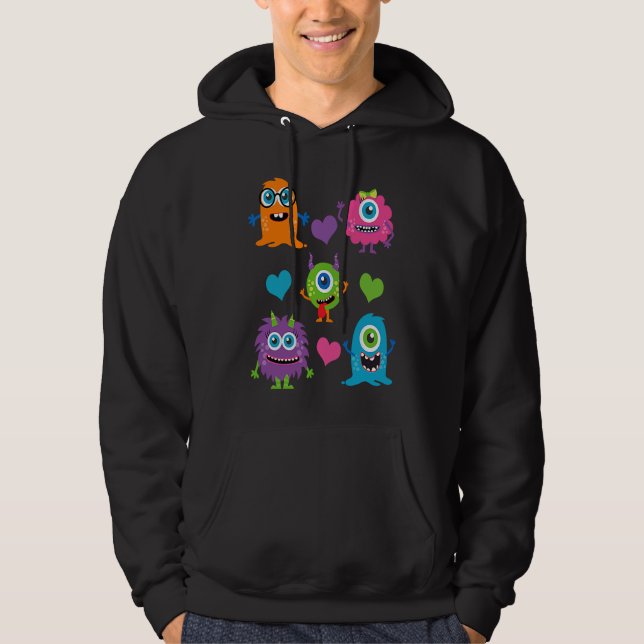 Sudadera Cute Whimsical Colorful Little Monsters With Heart (Anverso)