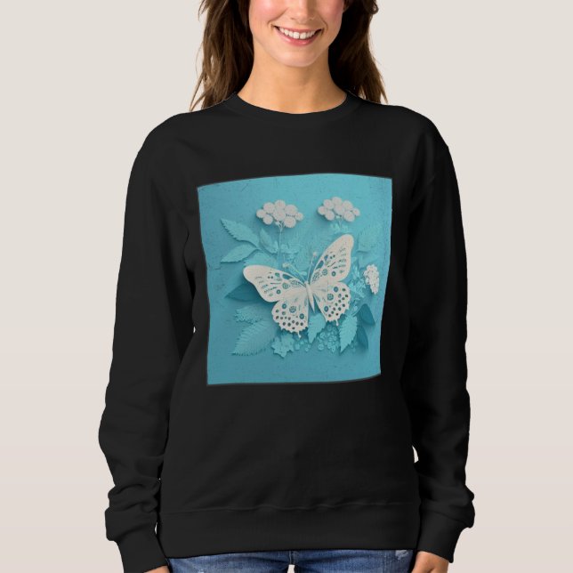 Sudadera Cute White Butterfly Illustration Flowers Minimal  (Anverso)
