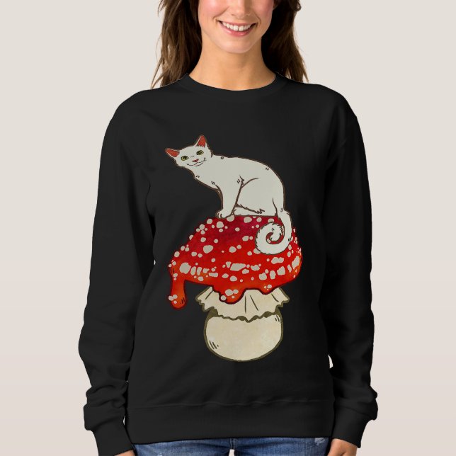Sudadera Cute White Cat Sitting on Red Spotted Mushroom (Anverso)
