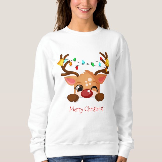 Sudadera Cute Winking Reindeer Christmas Lights (Anverso)