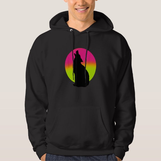 Sudadera Cute Wolf   Howling Wolf Retro Sunset (Anverso)