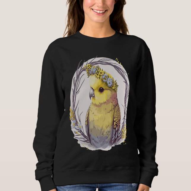 Sudadera Cute Yellow Budgie Parakeet Bird Flower Crown Pet  (Anverso)