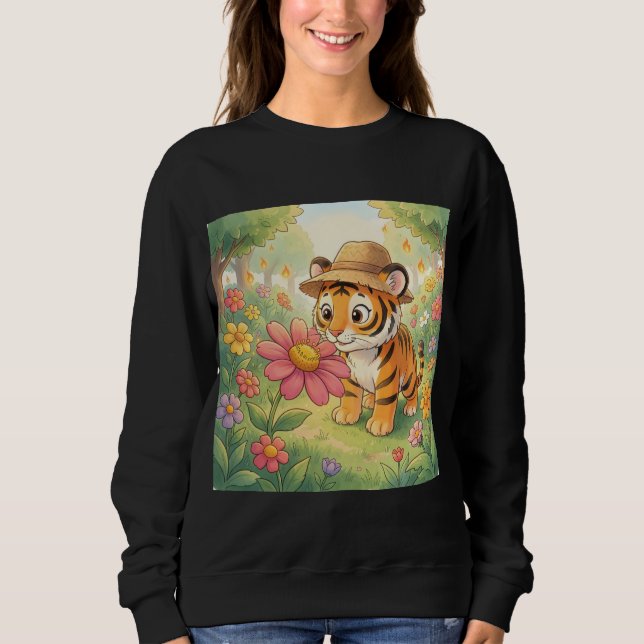 Sudadera Cute young tiger with hat in garden (Anverso)