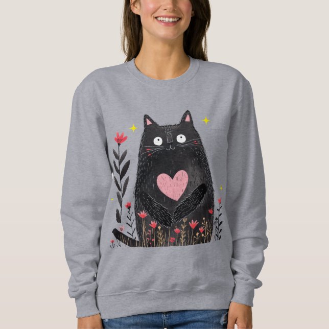 Sudadera Cuto Boho Floral acuarela Black Cat Girlie (Anverso)