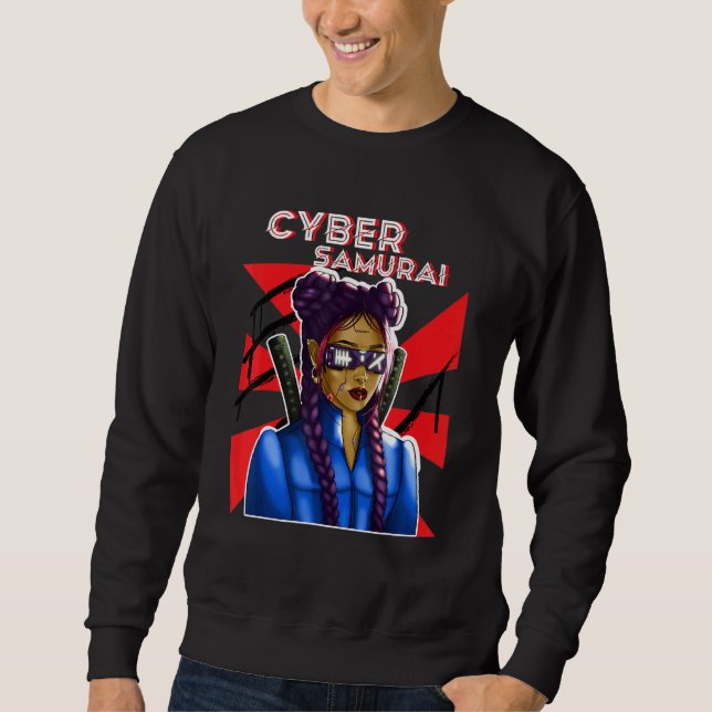 Sudadera Cyber Samurai Chica Gamer Katana japonés virtual R (Anverso)