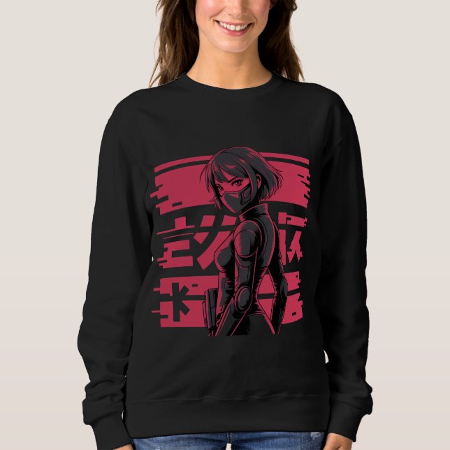 Sudadera Cyberpunk Anime Glitch Art Android Girl Cyberpunk  (Anverso)