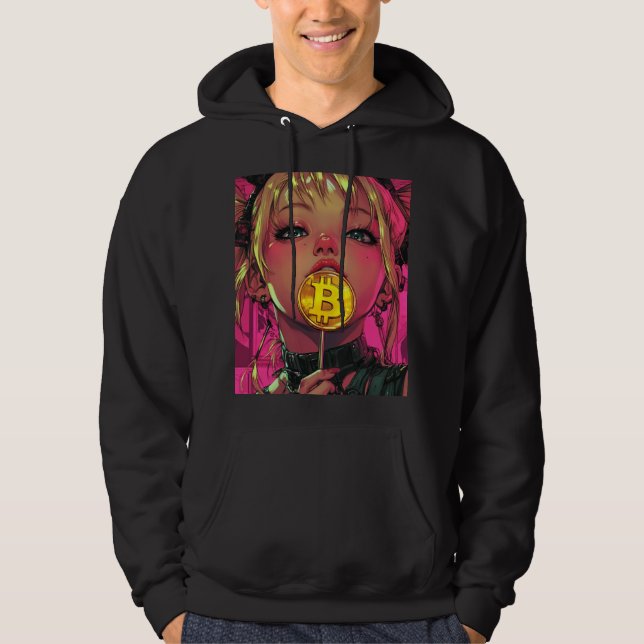 Sudadera Cyberpunk Bitcoin Waifu Crypto Anime Hoodie (Anverso)