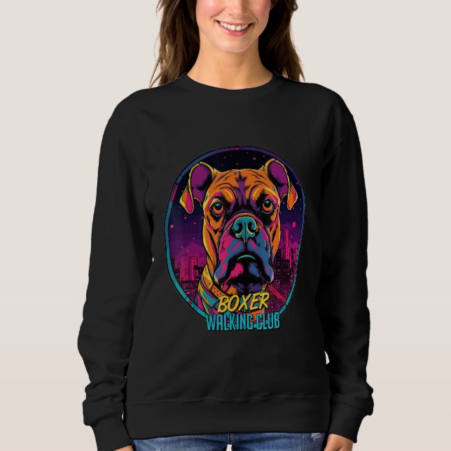Sudadera Cyberpunk Boxer Walking Club Futuristic Dog (Anverso)