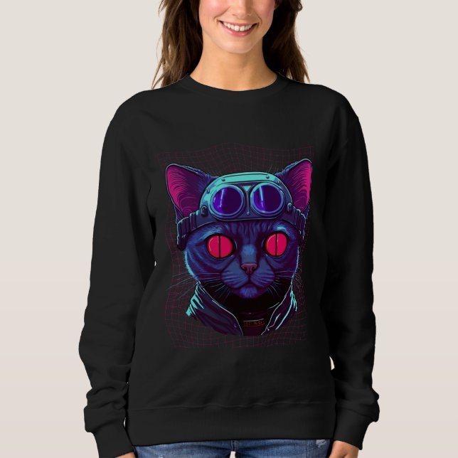 Sudadera Cyberpunk Cat Kitty Cyber Punker (Anverso)