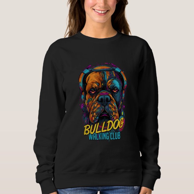 Sudadera Cyberpunk English Bulldog Walking Club Futuristic  (Anverso)