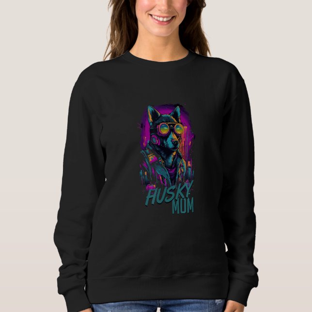 Sudadera Cyberpunk Husky Loving Moms Futuristic Husky With  (Anverso)