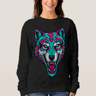 Sudadera Cyberpunk Neon Wolf - Synthwave Robotic Animal