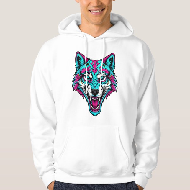 Sudadera Cyberpunk Neon Wolf - Synthwave Robotic Animal (Anverso)