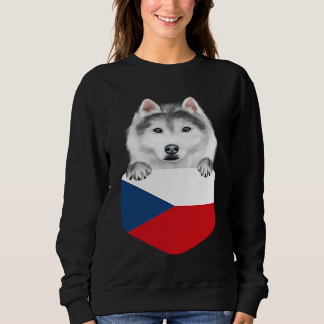 Sudadera Czech Republic Flag Siberian Husky Dog In Pocket (Anverso)