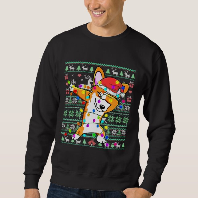 Sudadera Dabbing Corgi Lámpara Navidades feos Dulce (Anverso)