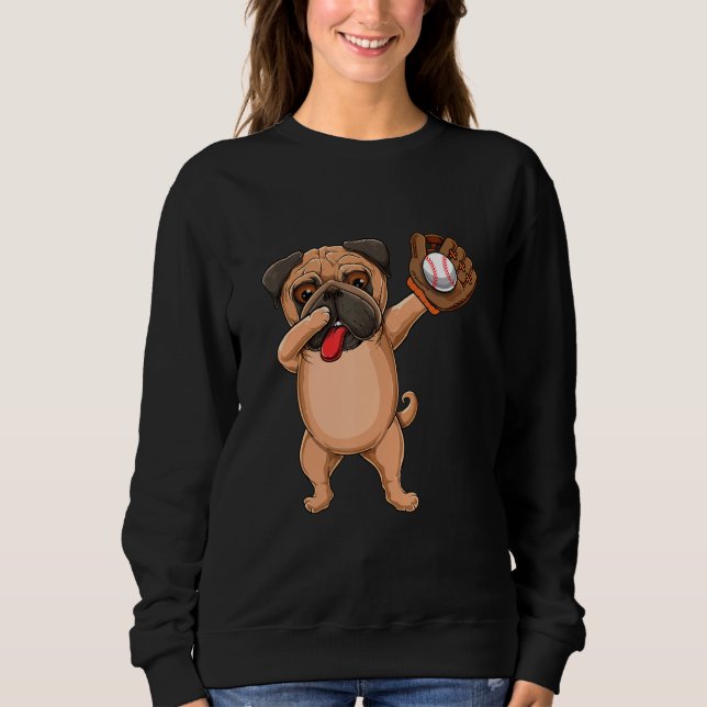 Sudadera Dabbing Cute Basseball o raza de perro Pug Softbal (Anverso)