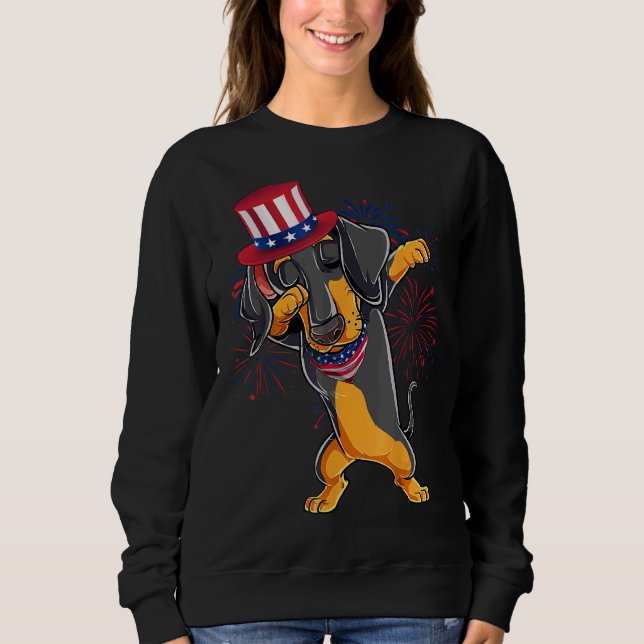 Sudadera Dabbing Dachshund Perro y Tío Sam Gorra Bandera Es (Anverso)