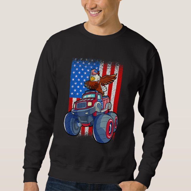 Sudadera Dabbing Eagle Monster Truck 4th Of July Boys Ameri (Anverso)