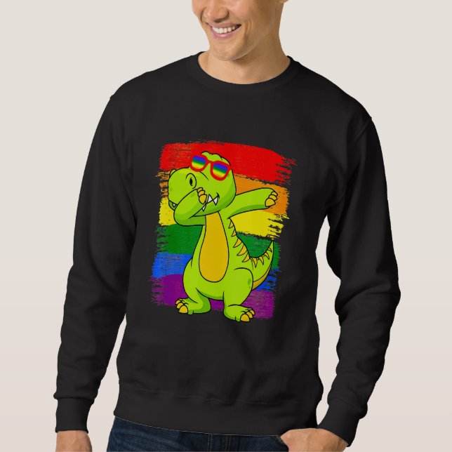 Sudadera Dabbing Pridesaurus Rex Dinosaur LGBT Flag Gay Pri (Anverso)