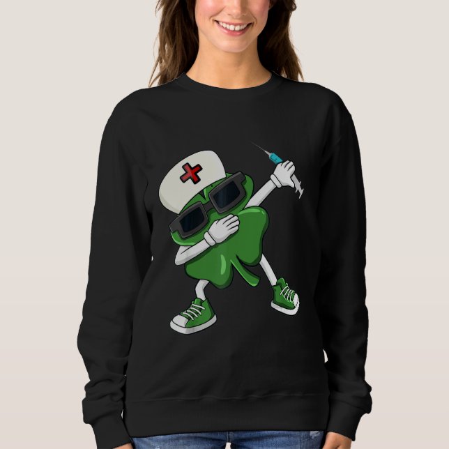 Sudadera Dabbing Shamrock St Patrick's Day Nurse Enfermería (Anverso)